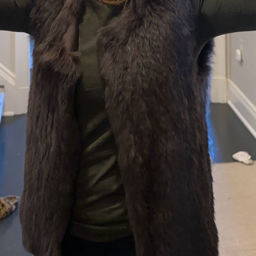 525 America Revolve Women’s Natural Rabbit Fur Brown Vest Small - Picture 11 of 13
